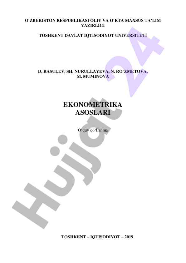 Ekonometrika asoslari o‘quv qo‘llanma