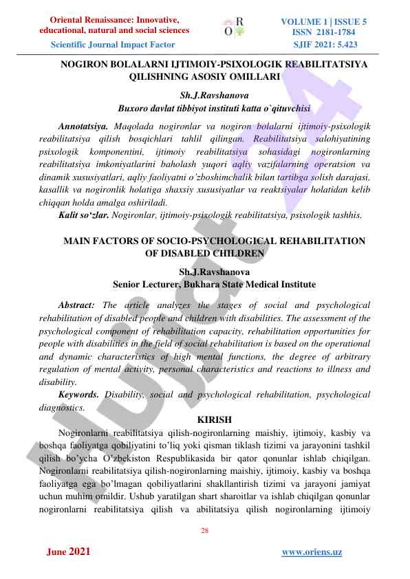 Nogiron bolalarni ijtimoiy-psixologik reabilitatsiya