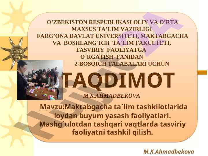 Maktabgacha ta'lim tashkilotlarida loydan buyum yasash