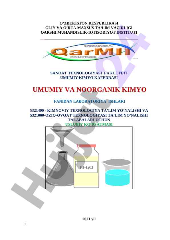 Laboratoriya ishlari uchun usuliy ko'rsatma