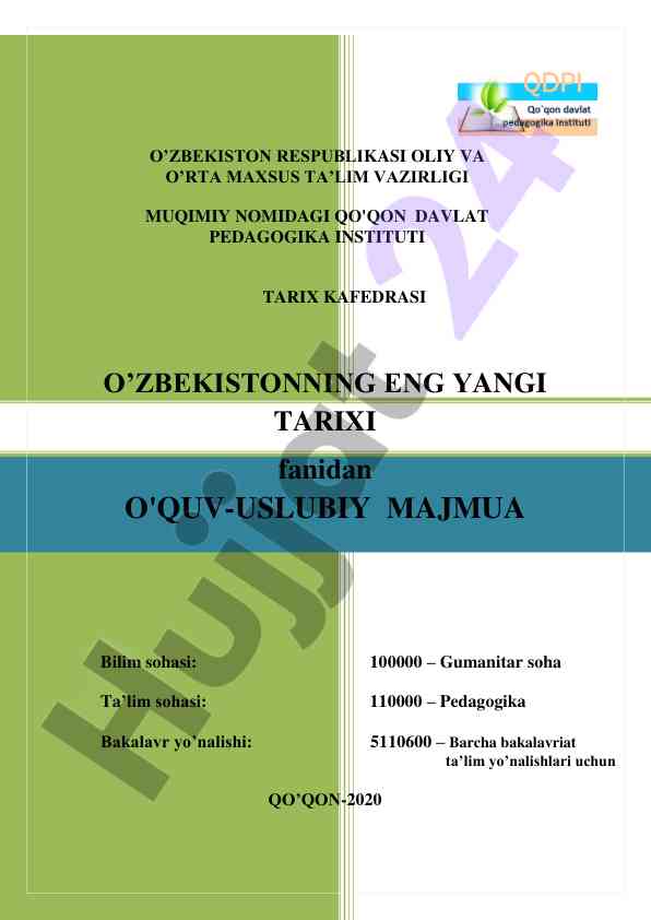 O‘zbekistonning eng yangi tarixi o‘quv-uslubiy majmua