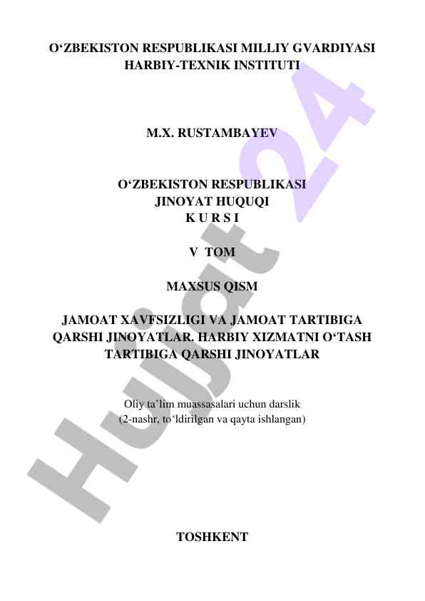 O‘zbekiston respublikasi jinoyat huquqi darslik