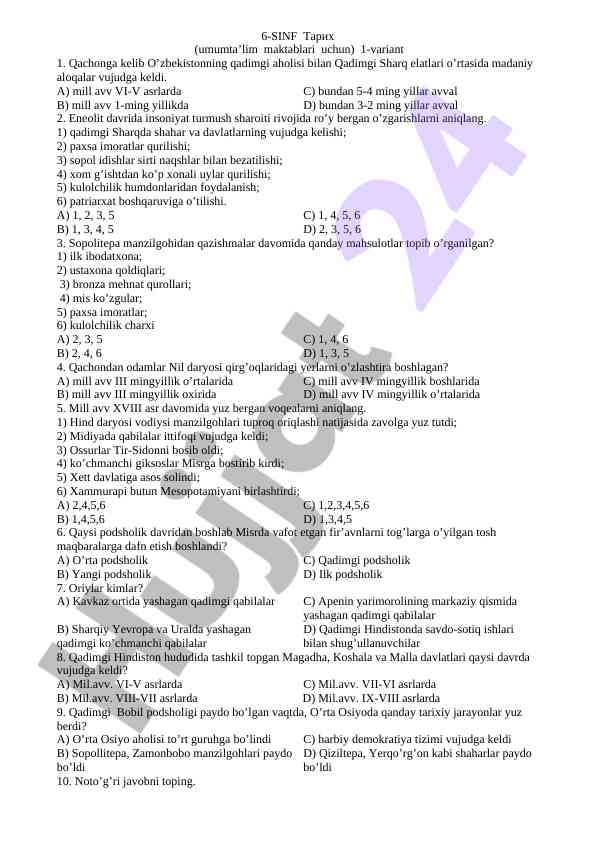6-8 sinf tarixi dars ishlanmalari