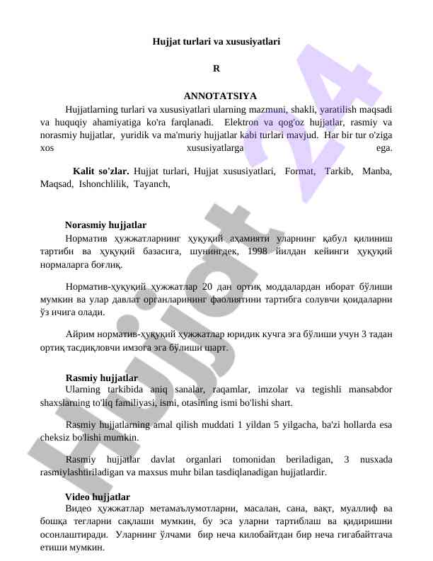 Hujjat turlari va xususiyatlari tahlili