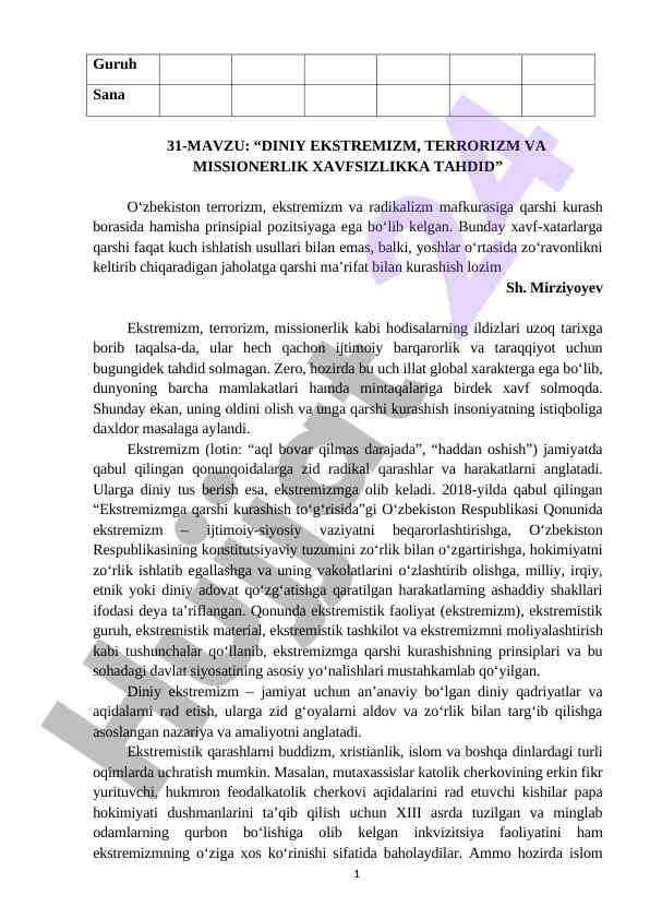 Diniy ekstremizm va terrorizm xavfsizlikka tahdid