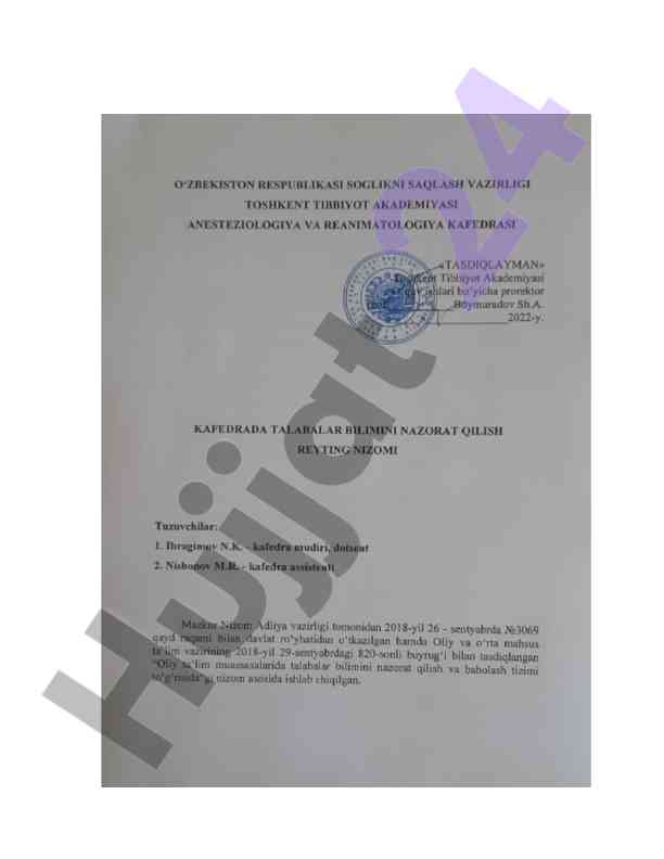 Talabalarning bilimini nazorat qilish reyting nizomi