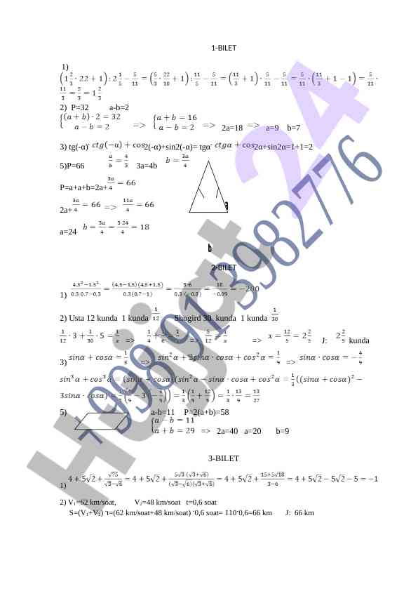 Matematika masalalari va yechimlari