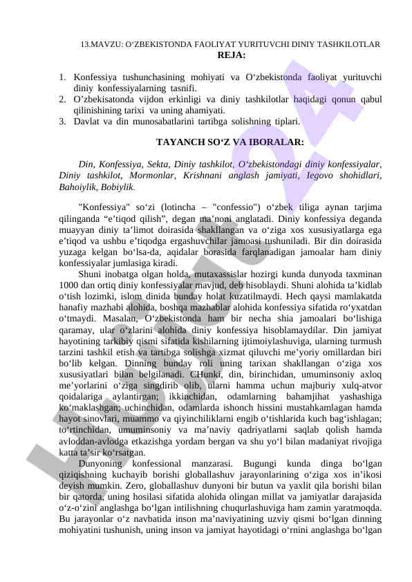 O‘zbekiston diniy tashkilotlari va vijdon erkinligi