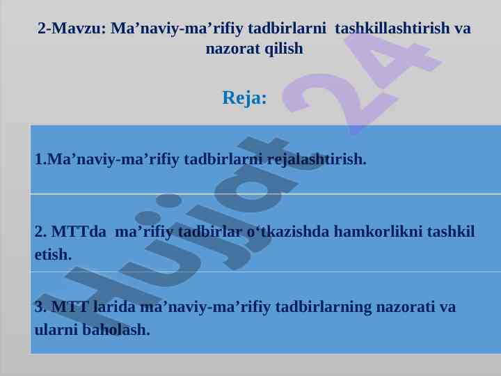 Ma’naviy-ma’rifiy tadbirlarni tashkil etish usullari