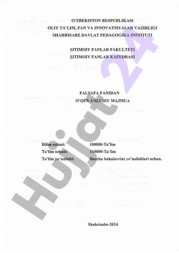 Falsafa f'ani o'quv uslubiy majmuasi 2024