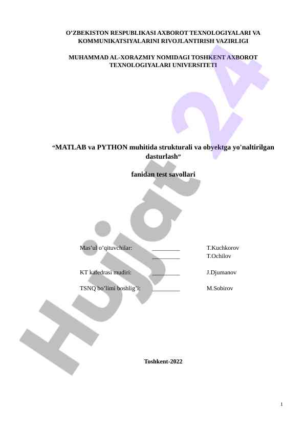 Matlab va python muhitida test savollari