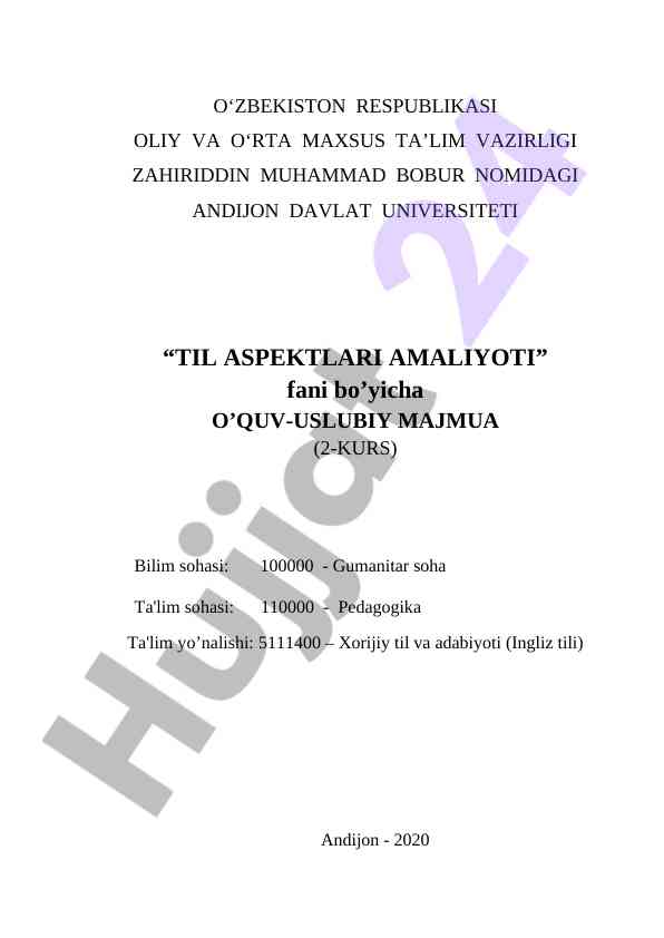 Til aspektlari amaliyoti o‘quv-uslubiy majmua