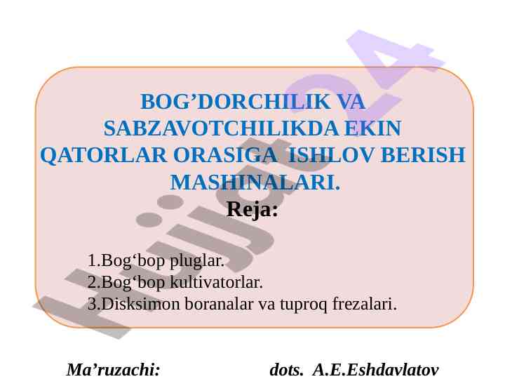 Qator oralarga ishlov berish mashinalari bo‘yicha dars