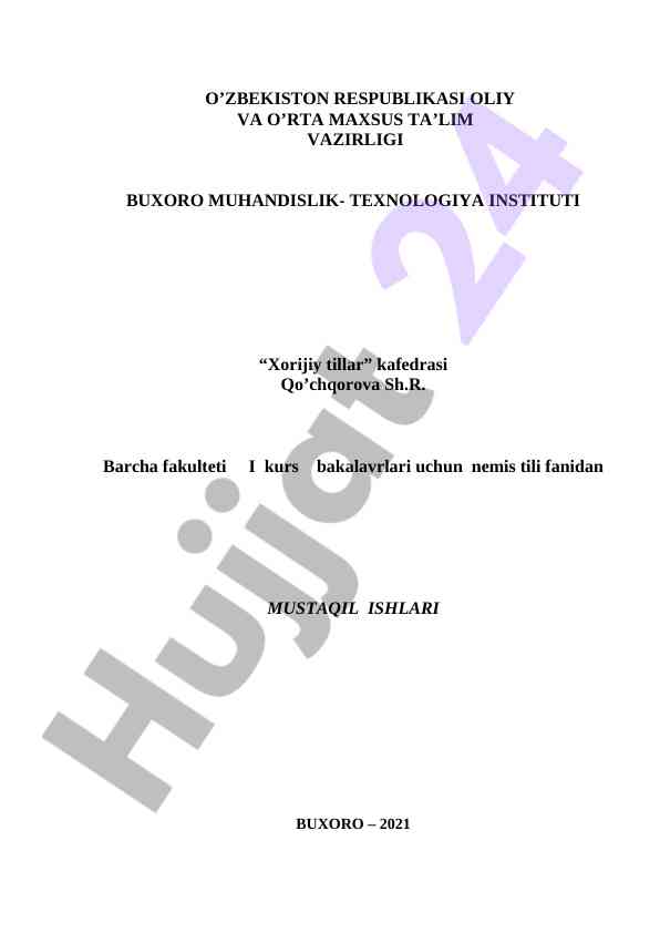 Nemis tili mustaqil ishlari buxoroda 2021