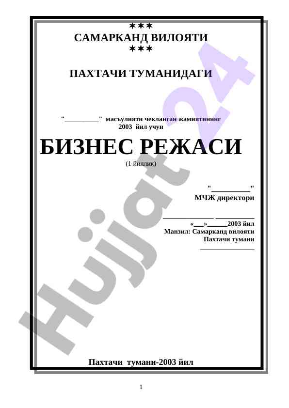 Pachta tumanidagi 2003 yil biznes rejasi