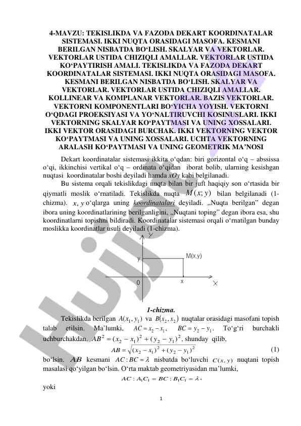 Tekislikda va fazoda dekart koordinatalar