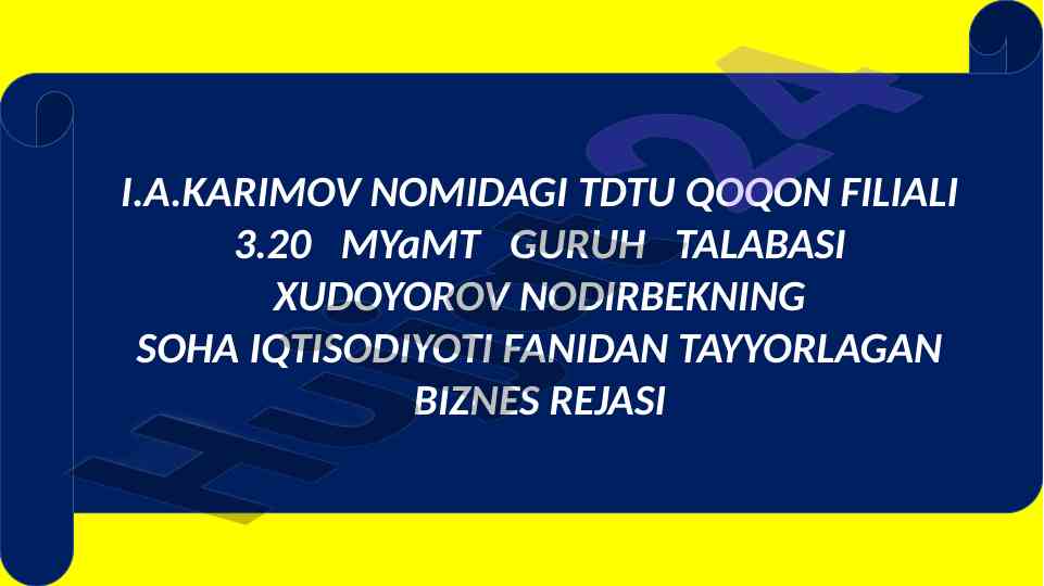 Biznes rejasi konditer mahsulotlari ishlab chqarish