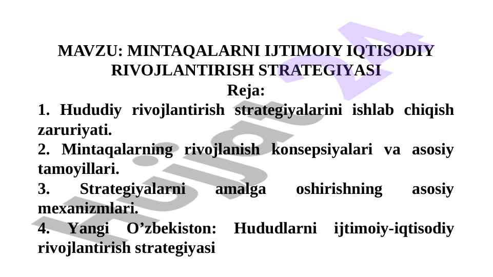 Mintaqalarni ijtimoiy iqtisodiy rivojlantirish strategiyasi