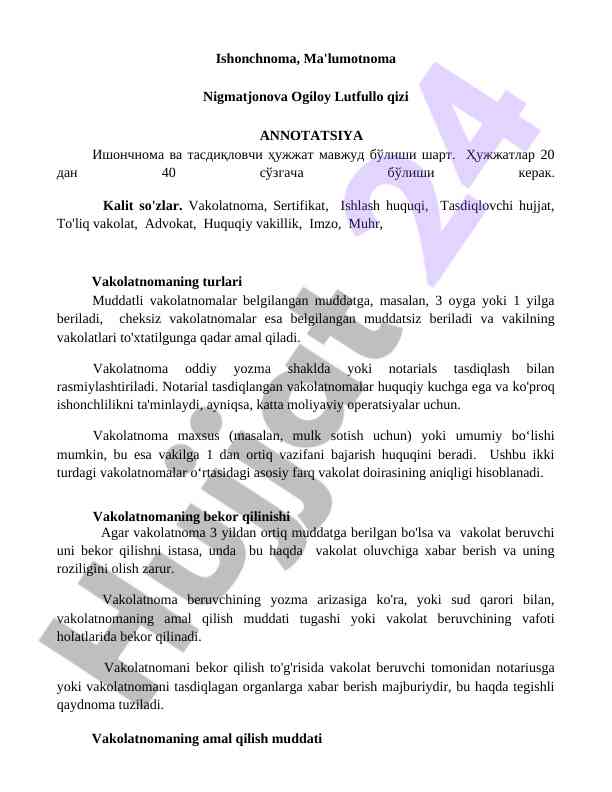 Vakolatnoma turlari va huquqiy asoslar