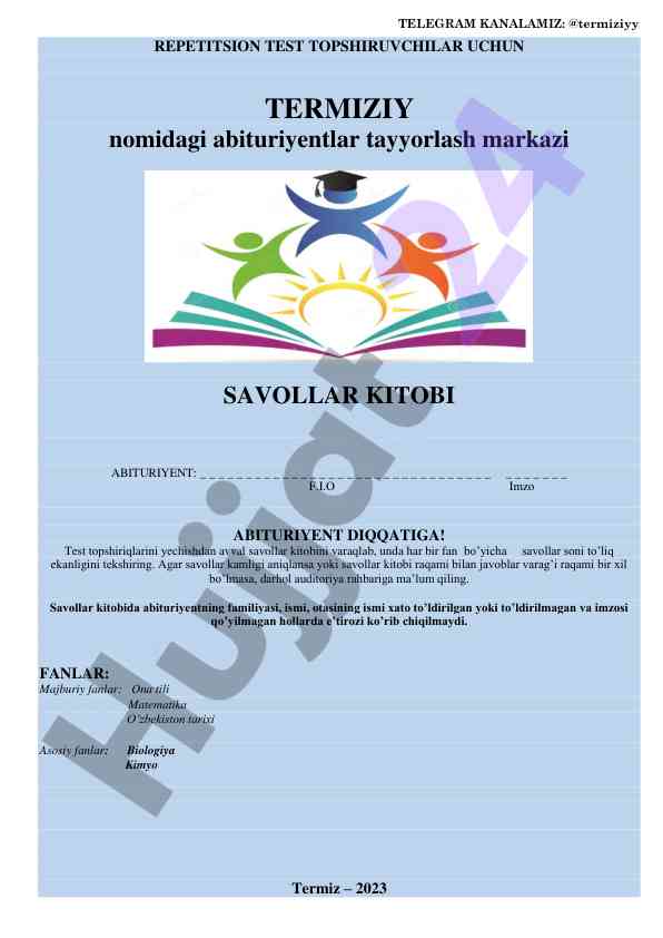 Abituriyentlar uchun savollar kitobi testlari