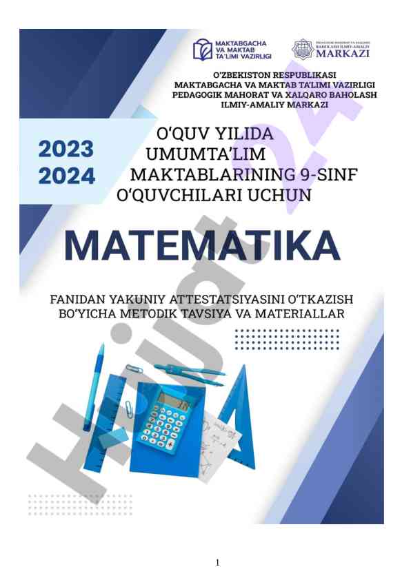 2023-2024 yili 9-sinf uchun matematika imtihoni