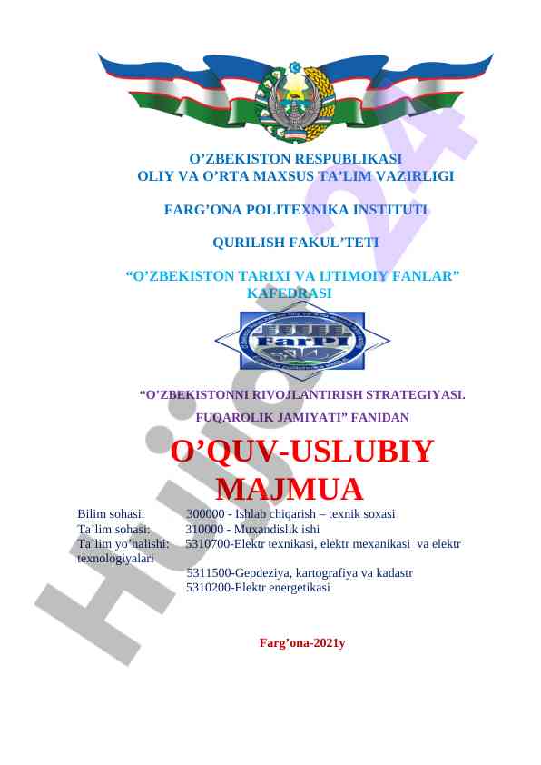 O'zbekistonni rivojlantirish strategiyasi fanidan o'quv qo'llanma