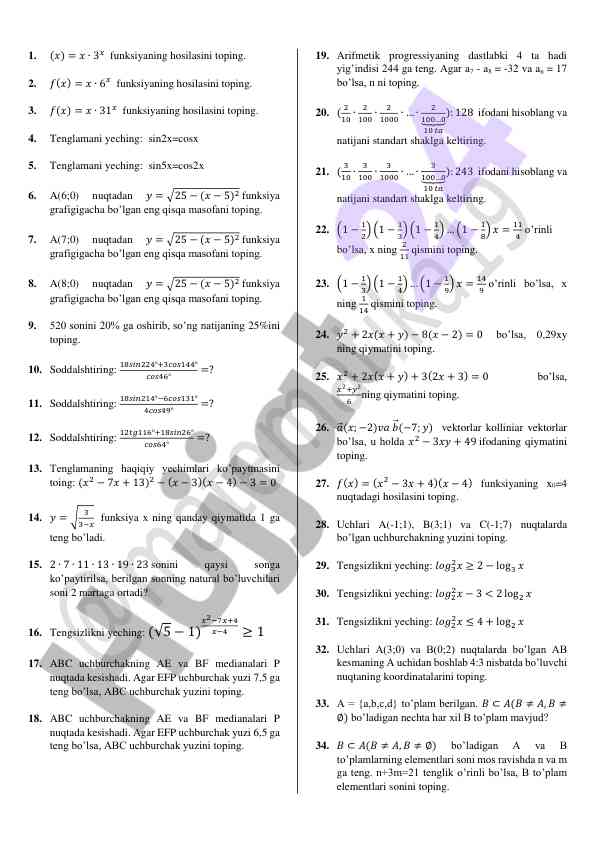 Matematika masalalari bilan tanishing
