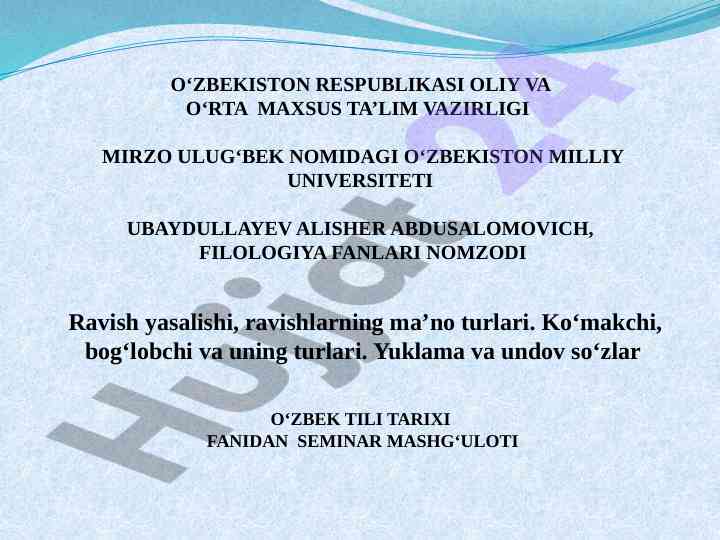 Ravish yasalishi va ma'no turlari haqida seminar