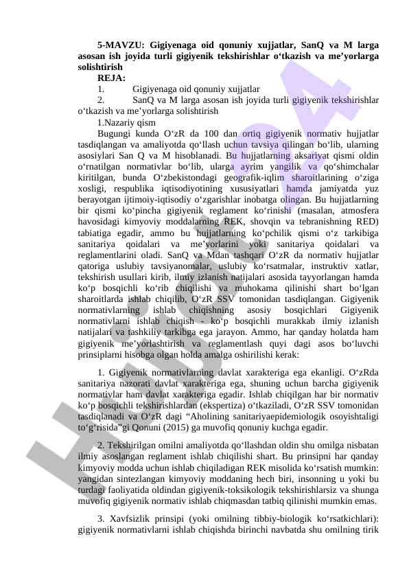 Gigiyenaga oid qonuniy xujjatlar tahlili