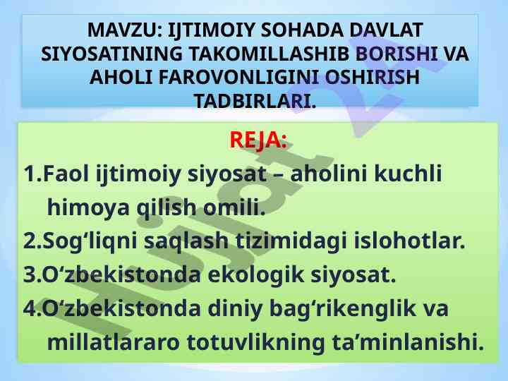 Ijtimoiy siyosat va aholi farovonligini oshirish