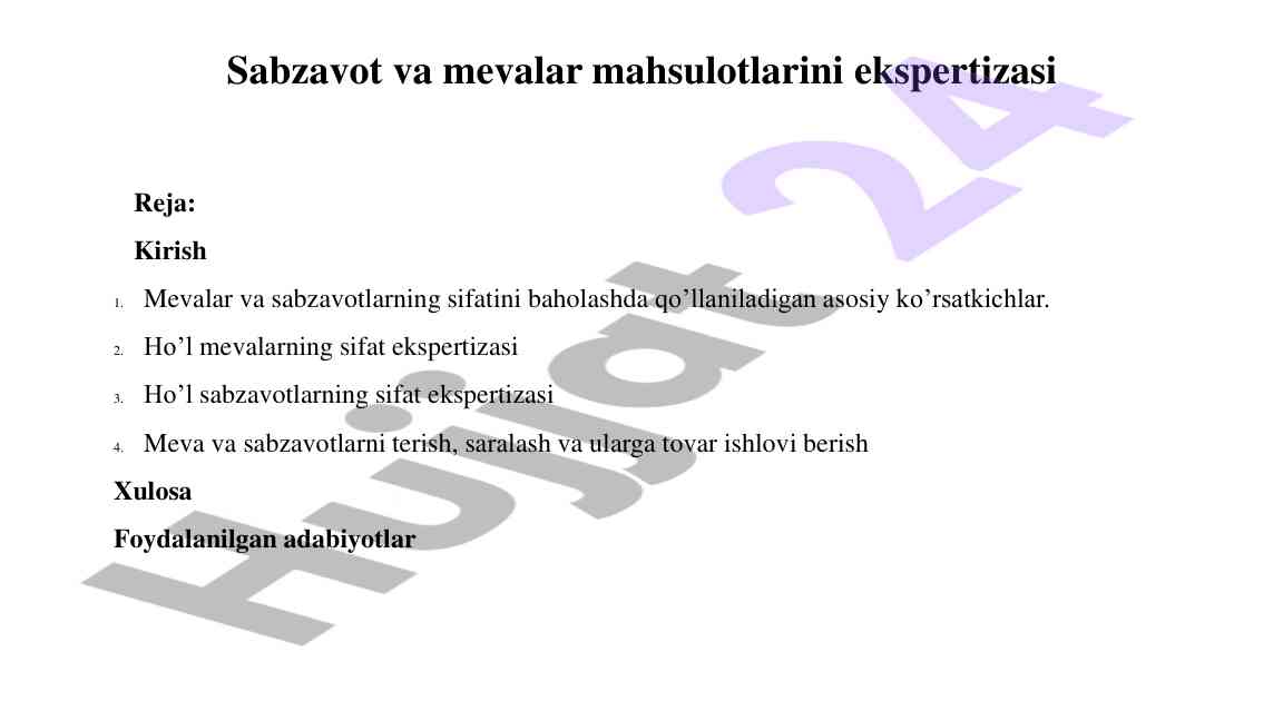 Meva Va Sabzavotlarning Sifatini Baholash
