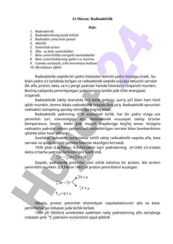 Radioaktivlik va uning qonunlari