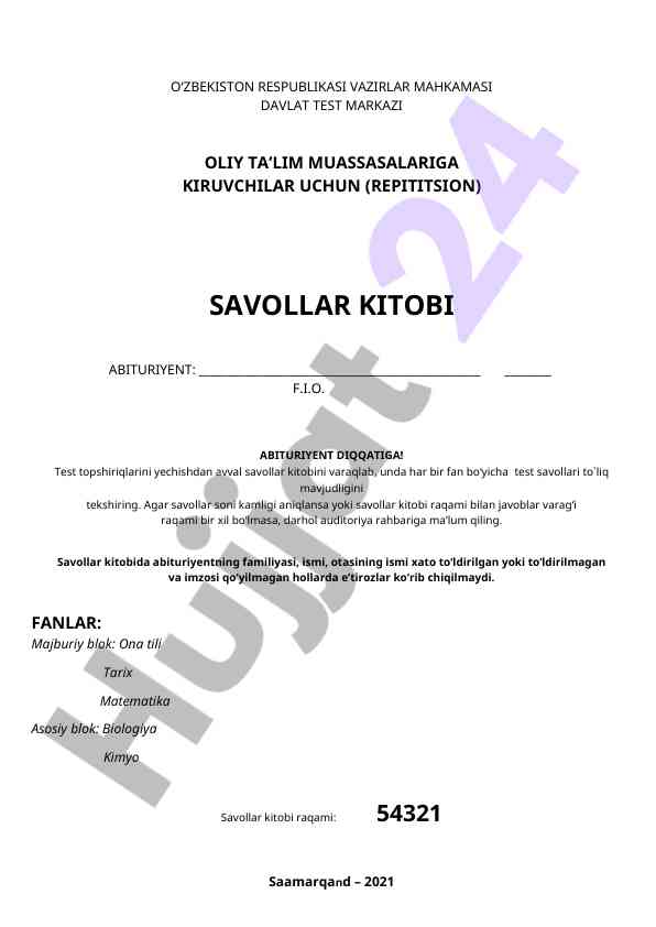 Davlat test markazi abituryent savollar kitobi