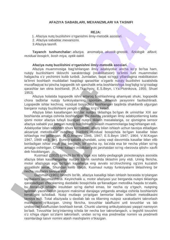 Afaziya sabablari va mexanizmlari