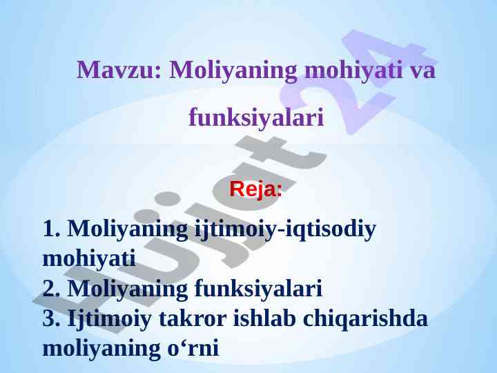 Moliyaning mohiyati va funksiyalari