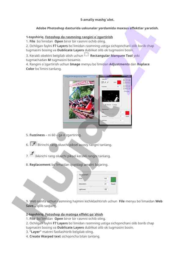 Photoshop dasturida maxsus effektlar yaratish