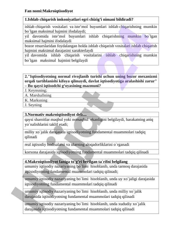 Makroiqtisodiyot bo'yicha kurs ishlari