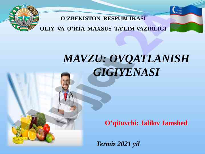 Ovqatlanish gigiyenasi asoslari