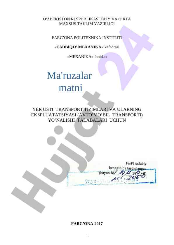 Yer usti transport tizimlari kursi ta’limi