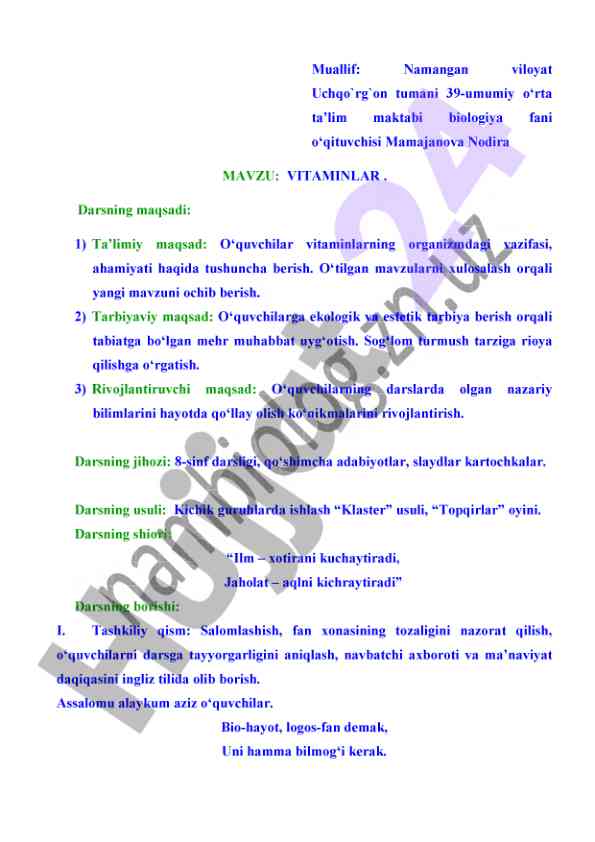 Vitaminlar ta’limi va ekologik tarbiya