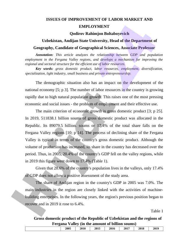 Issues of improvement of labor market and employment
