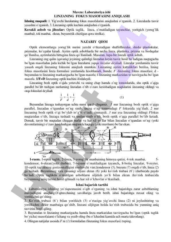 Linzaning fokus masofasini aniqlash laboratoriya ishi