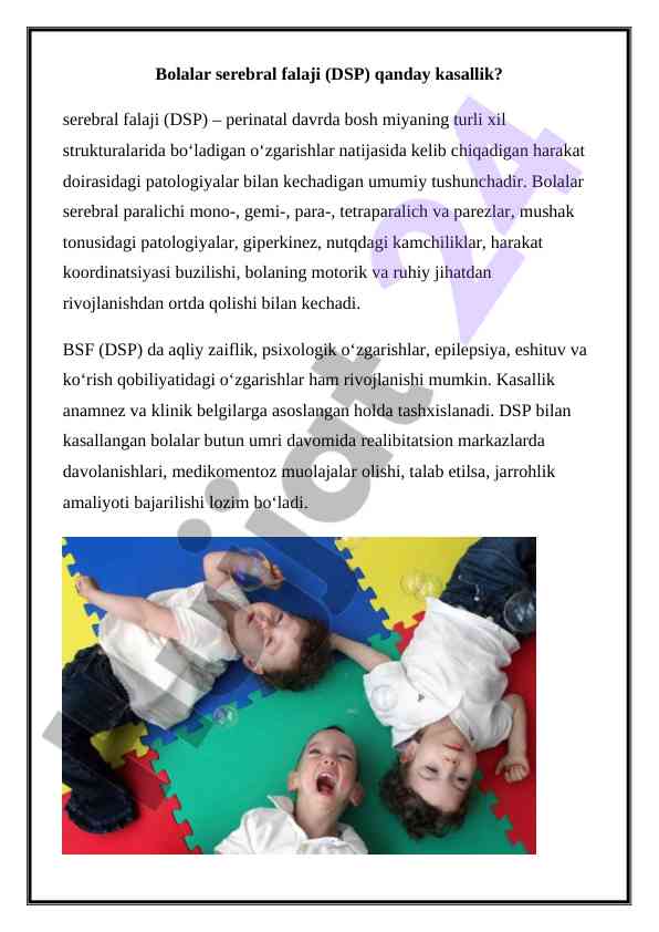 Bolalar serebral falaji: belgilari va tashxisi
