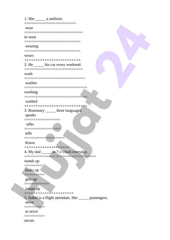 English grammar exercise on verbs