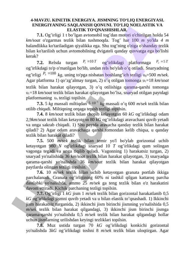 Kinetik energiya va jismning to'liq energiya tahlili