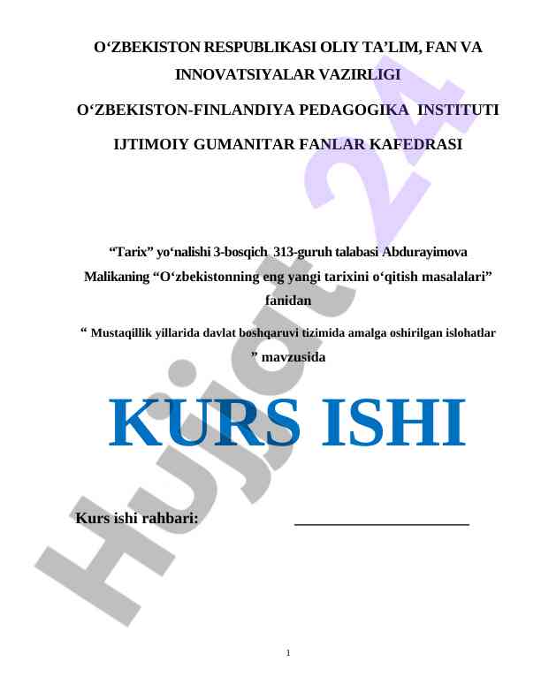 Mustaqillik yillarida davlat boshqaruvi islohatlari