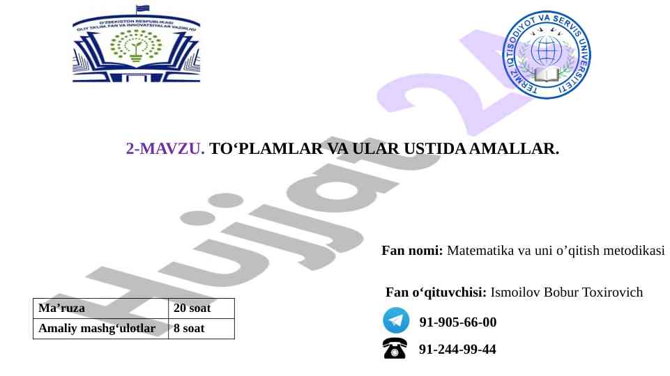 To‘plamlar va ular ustida amallar