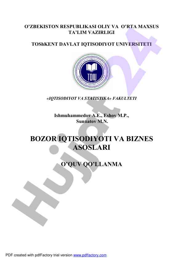 Bozor iqtisodiyoti va biznes asoslari o‘quv qo‘llanma