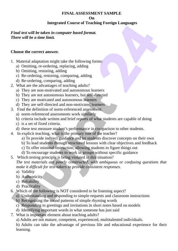 Final assessment sample on teaching foreign languages