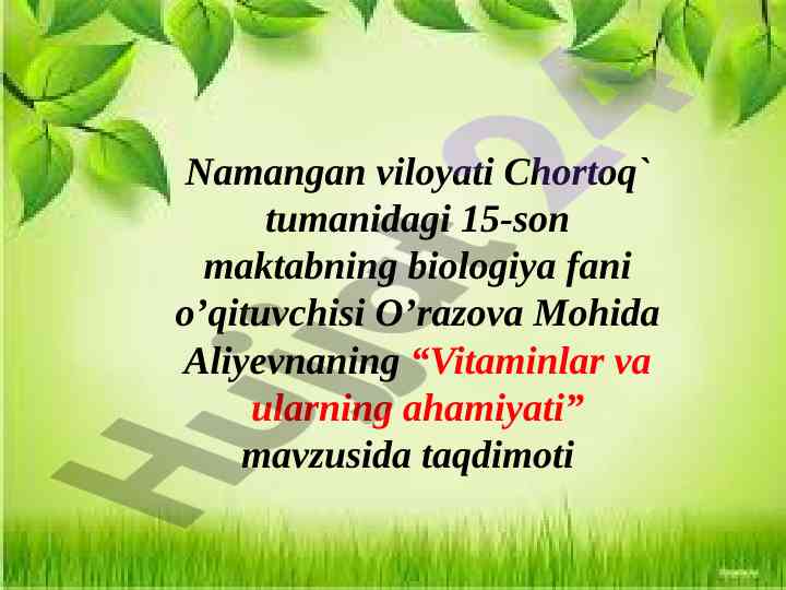 Vitaminlar va ularning ahamiyati taqdimoti